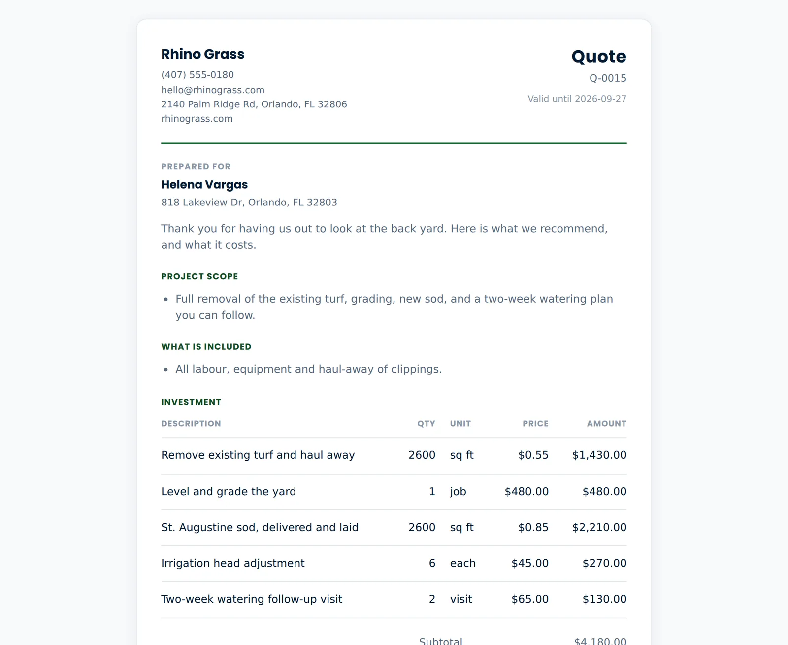 A quote the customer accepts with one tap