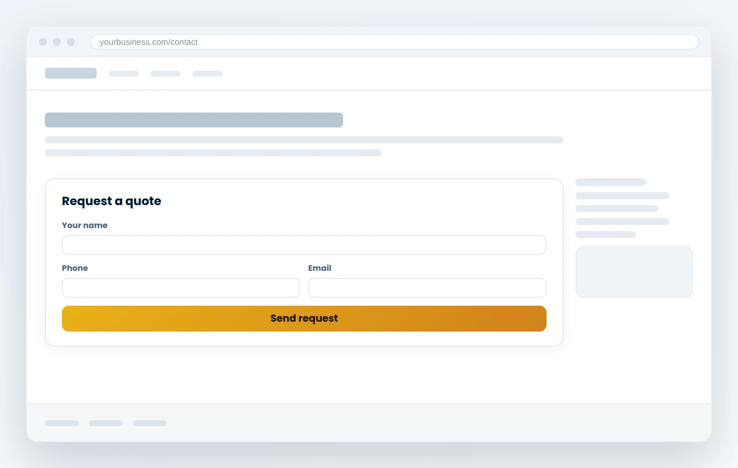 A contact page with the request form sitting inside the layout